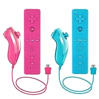 LACTIVX Wii Controller, 2 Pack Wii Remote Controller and Nunchuck Compatible with Silicon Case for Wii Wii U(Pink and Blue)