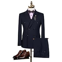 RSuit Suit Men's Striped Double-Breasted Suit Groom Business Casual Formal Dress British Style Dress