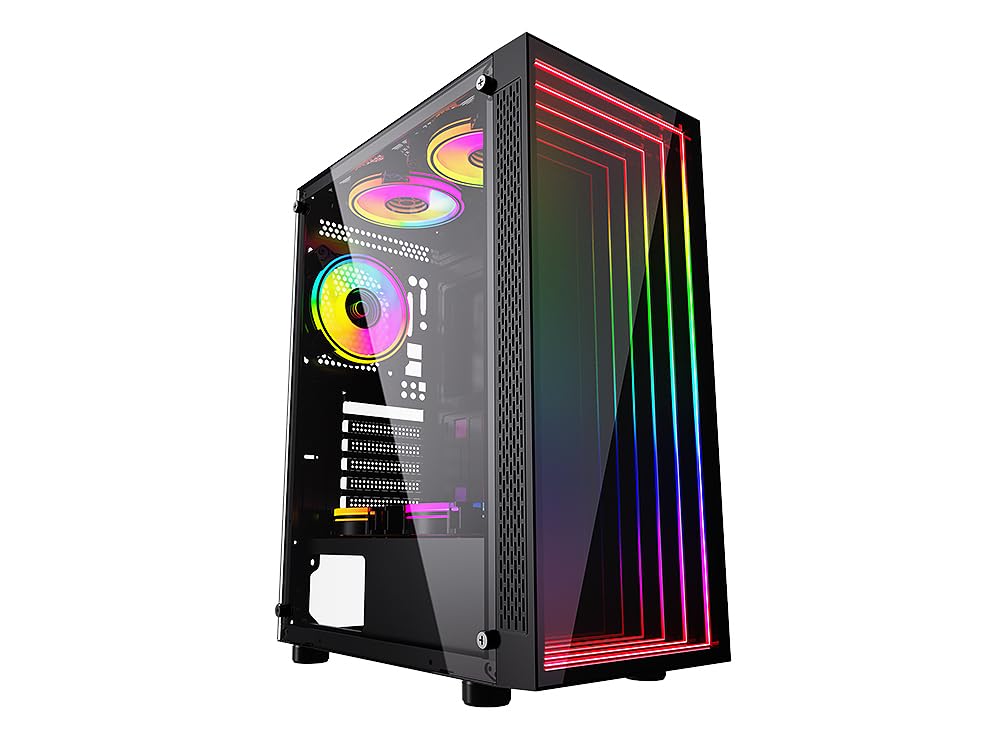 Bgears b-Optillusion Gaming PC ATX case, Special Optical Illusion ARGB Front Panel, Tempered Glass Side. USB3.0, Support up to EATX Motherboard. Fan Not Included.