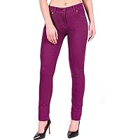 New Womens Plain Stretchy Skinny Fit Zip Up Full Length Jeggings Trousers Pants Purple