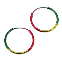 Touch Jewellery 925 Sterling Silver 18mm Hoop Earrings Red Gold and Green Enamel