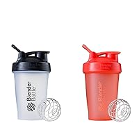 BlenderBottle Classic Shaker Bottle Perfect for Protein Shakes and Pre Workout, 20-Ounce, Clear/Black/Black & Classic Shaker Bottle Perfect for Protein Shakes and Pre Workout, 20-Ounce, Coral