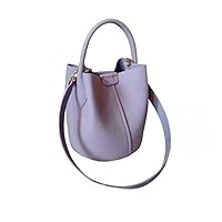 Round Bucket Tote Small Cowhide Leather Women's Shoulder Bag Crossbody Bag Ladies Hand Bag Solid (Purple)