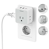 TESSAN All European UK Travel Plug Adapter Kit, International Detachable Converter with 3 Outlet 3 USB Charger (1 USB C), Type C/G/E/F EU UK Power Adaptor, US to Europe Italy Spain France Ireland