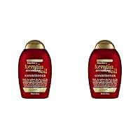 OGX Frizz-Free + Keratin Smoothing Oil Conditioner, 5 in 1, for Frizzy Hair, Shiny Hair, RED, 385 ml (Pack of 2)