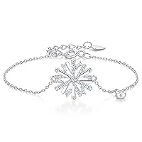 S925 Sterling Silver Snowflake Bracelet Elegant Winter Zircon Adjustable Bohemian Bracelet Jewelry Gift for Women Christmas,thanksgiving,Silver