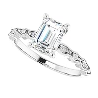 JEWELERYIUM 1 CT Emerald Cut Colorless Moissanite Engagement Ring, Wedding/Bridal Ring Set, Solitaire Halo Style, Solid Sterling Silver Vintage Antique Anniversary Promise Rings Gifts for Her