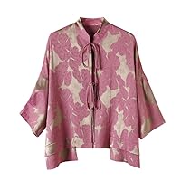 Women's Mulberry Silk Pleating Stand Collar Dropped Sleeves Top Jacket 2686