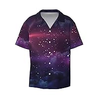 Starry Sky Scenery Men's Summer Short-Sleeved Shirts, Casual Shirts, Loose Fit with Pockets