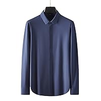 通用 Men's Shirts Solid Color Seamless ice Silk Elastic Non-Iron Invisible Buttons Business Men's Long-Sleeved Shirts