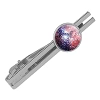 Nebula Space Galaxy Round Tie Bar Clip Clasp Tack Silver Color Plated