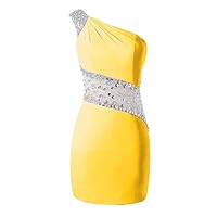 SABridal Women's Oblique Rhinestone Pearls One Shoulder Beading Short Homecoming Dresses