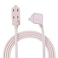 Globe Electric 22814 Designer Series 9-ft Fabric Extension Cord, 3 Polarized Outlets, Right Angle Plug, 125 Volts, Pale Pink