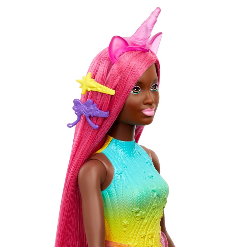 Barbie Unicorn Doll with 7-Inch-Long Magenta Fantasy Hair and Colorful Accessories for Styling Play, Unicorn Headband and Tail