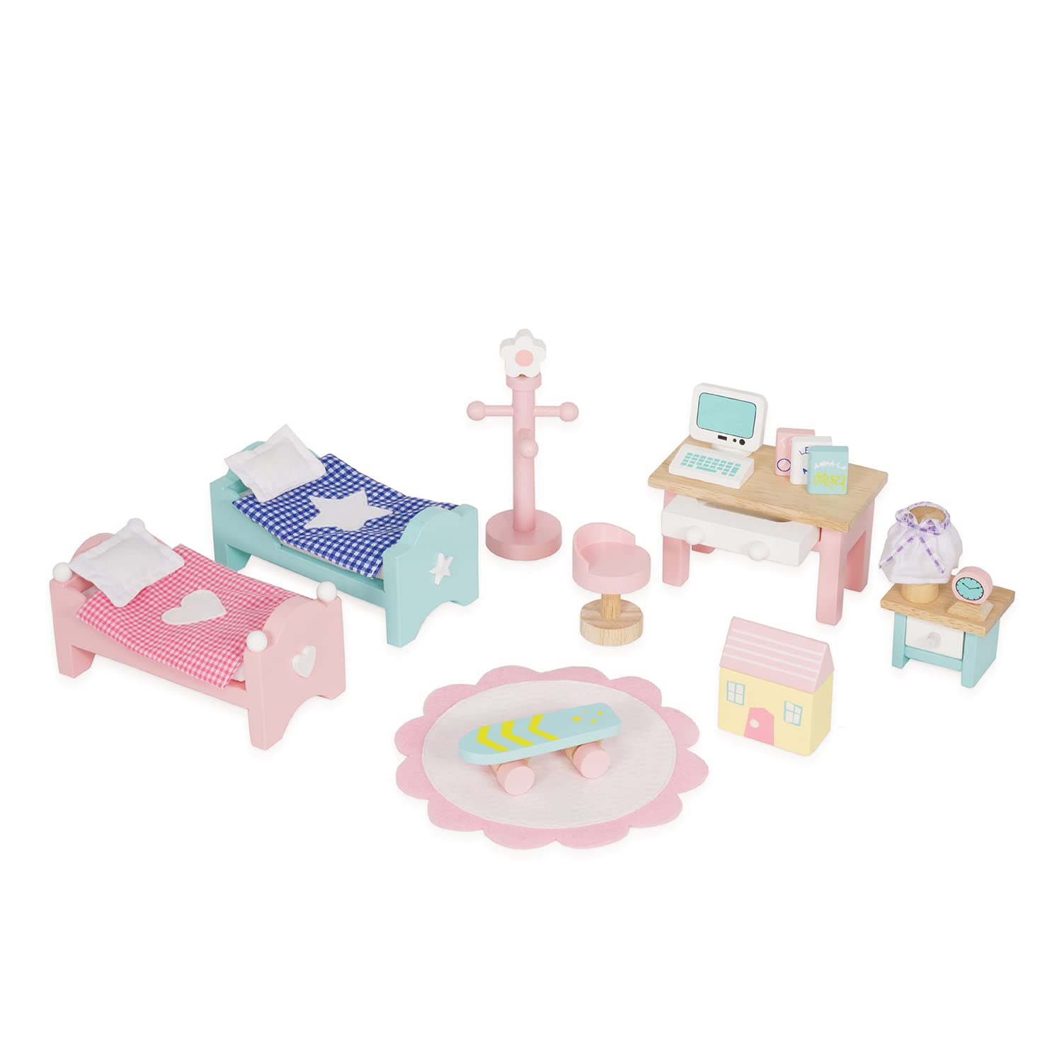 Le Toy Van - SugarPlum Wooden Bedroom Set | Dolls House Accessories Play Set For Dolls Houses | Girls and Boys Doll House Furniture Sets - Suitable For Ages 3+, Daisylane Child Bedroom (ME061)