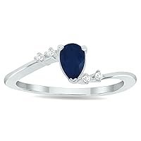 Women's Sapphire and Diamond Wave Ring in 10K White Gold