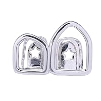 2 Pcs 18K Gold Plated Double Tooth Cap Hip Hop Teeth Grillz Vampire Fangs Open Face Grills for Your Teeth Rapper Cosplay Costume