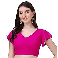 Aashita Creations Women's Georgette Bell Sleeve Saree Blouse (Dark Pink) _1130