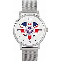 Queen's Platinum Jubilee Union Jack Heart Watch 2022 for Women, Analogue Display, Japanese Quartz Movement Watch with Silver Mesh Strap, Custom Made