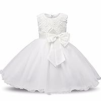 Flower Girl Dress 3D Rose Bow-Knot Toddler Wedding Pageant Party Sleeveless Tulle Tutu Dress for Girls 3-16 Years