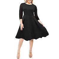 MIAMINE Plus Size Dresses for Women Fit and Flare Floral Print Casual Fall Crew Neck Skater Midi Dress with Pocket