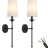 PASSICA DECOR Hardwired Wall Sconces Set of 2 Pack Vintage Black Candlestick Wall Light with White Fabric Lamp for Bedroom Living Room Fireplace Vanity Farmhouse Bathroom Mirror