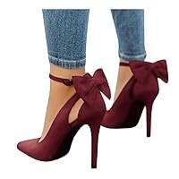 PiePieBuy Women's Pointed Toe High Heels Ankle Strap D'Orsay Pumps Shoes Bow Wedding Bowtie Back Dress Sandals