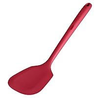 600℉ Heat Resistant Silicone Turner: U-Taste 13.6in Solid Kitchen Spatula Flipper, BPA Free Flexible & Thin Rubber Seamless Cooking Utensil for Flipping Egg, Pancake in Nonstick Cookware (Red)
