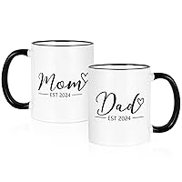 YHRJWN Mom and Dad Mugs, New Mom and Dad Gifts, Mom Dad Est 2024 Mugs, New Parents Gifts, Pregnancy Announcement Gifts for Expecting Parents, First Fathers Day Mothers Day Gifts, 11Oz (Black Handle)