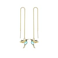 Hummingbird Earrings, Gold Hummingbird Threader Earrings Hummingbird Drop Dangle Earrings with Long Chain Tassel Hummingbird Jewelry for Women Girls