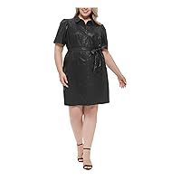 DKNY Womens Black Short Sleeve Collared Above The Knee Cocktail Shirt Dress Plus 18W