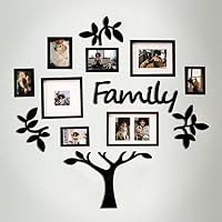 JM-Deco 13 Pack Family Tree Photo Frame Collection with Ivory Mat Set- Photo Size One 4''x4'' Five 4''x6'' Three 5''x7''- Black-PVC-Wall Mounting Design