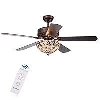 Warehouse of Tiffany CFL-8353REMO/RB Gliska 52-Inch 5 Rustic Bronze Lighted w Crystal Shade Remote Control (incl 2 Color Option Blades) Ceiling Fan