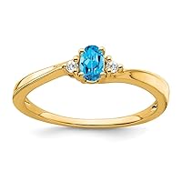 14k Gold Blue Topaz and Diamond Ring Size 7.00 Jewelry for Women