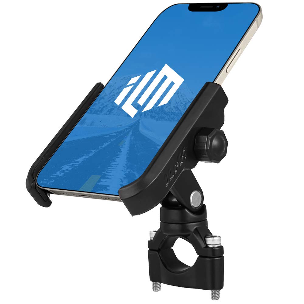ILM Motorcycle Phone Mount Premium Aluminum Universal Bike Rack Handlebar Holder Fits iPhone 14 Pro Max 13 | 13 Max X | XS Max Galaxy Holds Phones Up to 3.7