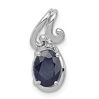 925 Sterling Silver Polished Rhodium Plated Diamond and Sapphire Oval Pendant Necklace Jewelry for Women