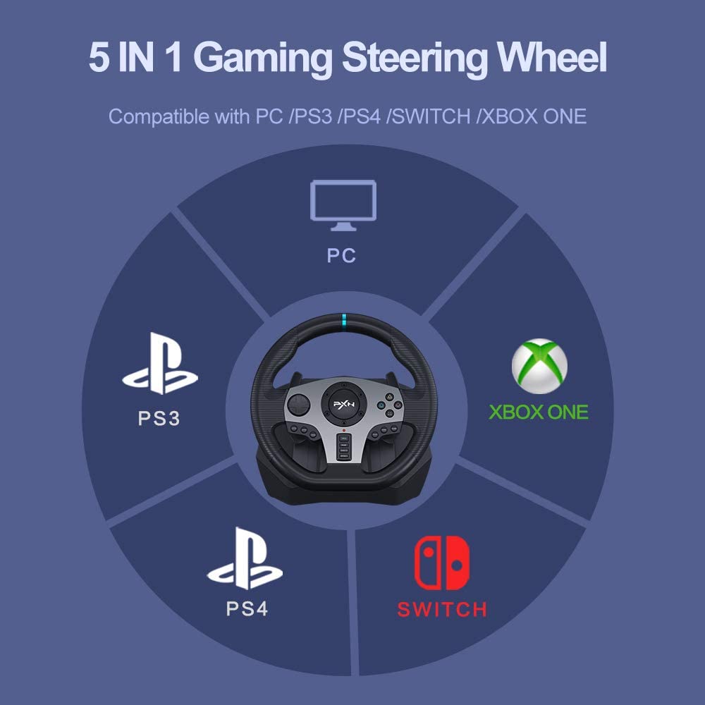 PXN Racing Wheel Steering Wheel - V9 Driving Wheel 270°/ 900° Degree Vibration Gaming Steering Wheel with Shifter and Pedal for PS4,PC,Xbox One,Xbox Series S/X,PS3 (V9)