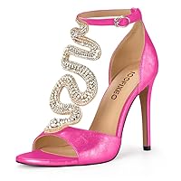 100FIXEO Women's Elegant Gold Rhinestone Snake T-Strap Open Toe High Heels Stiletto Heeled Sandals Peep Toe Sexy Party Shoes