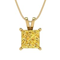 Clara Pucci 2.0 ct Princess Cut Genuine Yellow Simulated Diamond Solitaire Pendant Necklace With 16