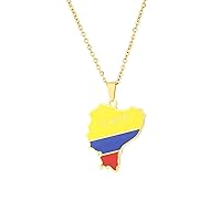 Ecuador Map Shape Pendant Necklace - Dripping Oil Ethnic Style Geometric Charm Clavicle Chain Patriotic Unisex Jewelry for Men's and Women's Couple Sweater Chain,Gold,45Cm/17 in