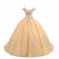 Ball Gown Quinceanera Prom Dress 2023 Long Cold Shoulder Tulle Rhinestones