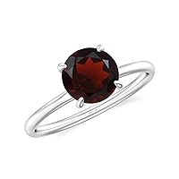Natural Garnet Round Solitaire Ring for Women Girls in Sterling Silver / 14K Solid Gold/Platinum