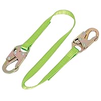 Peakworks Fall Protection Restraint Lanyard with Webbing and 2 Snap Hooks, 4 ft. Length, Green, V815404