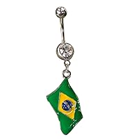 Patriotic Country 316L Surgical Steel CZ Gem Flag Belly Ring - Pierced Navel - Body Jewelry