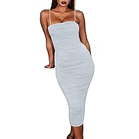 Adogirl Women's Sleeveless Off Shoulder Dresses - Ruched Bodycon Party Club Night Sexy Maxi Dress