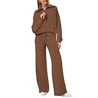 XIEERDUO Lounge Sets For Women 2024 Half Zip Sweatshirt And Wide Leg Sweatpant 2 Piece Outfits Sweatsuit Tracksuit