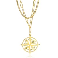 Compass Circle Layer Necklace For Women Men - Stainless Steel Hollow Out Vintage Personalized Nautical Compass Pendant Double Necklace Jewelry Graduation Gift (gold, Stainless Steel)
