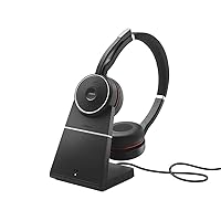 Jabra Evolve 75 MS Wireless Headset, Stereo – Includes Link 370 USB Adapter and Charging Stand – Bluetooth Headset with World-Class Speakers, Active Noise-Cancelling Microphone, All Day Battery