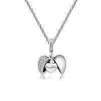 KunBead Jewelry Daughter Necklace from Mum and Dad Small Mini Love Open Heart Pendant Charm 18 inch Necklaces for Women Girls