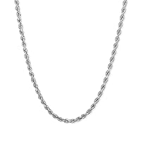 14K Yellow or White Gold 1.50mm Shiny Hollow Rope Chain Necklace for Pendants and Charms with Lobster-Claw Clasp